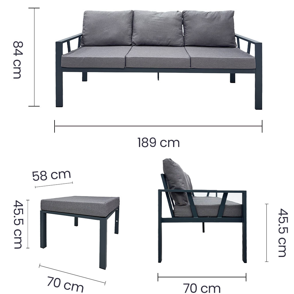Sofá triple con piecero y mesa