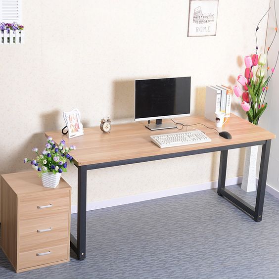 Escritorio Lineal de Metal y Madera 120 cm con Arturito