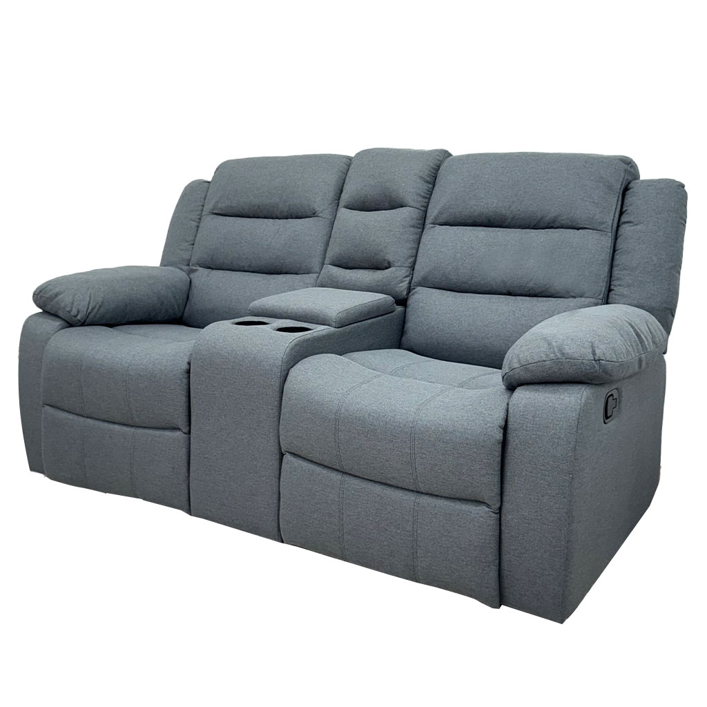 [TK-SF-66] SOFA DOBLE CON CONSOLA RECLINABLE GRIS OSCURO
