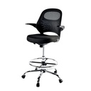 Silla tipo cajero con brazo abatible y base cromada