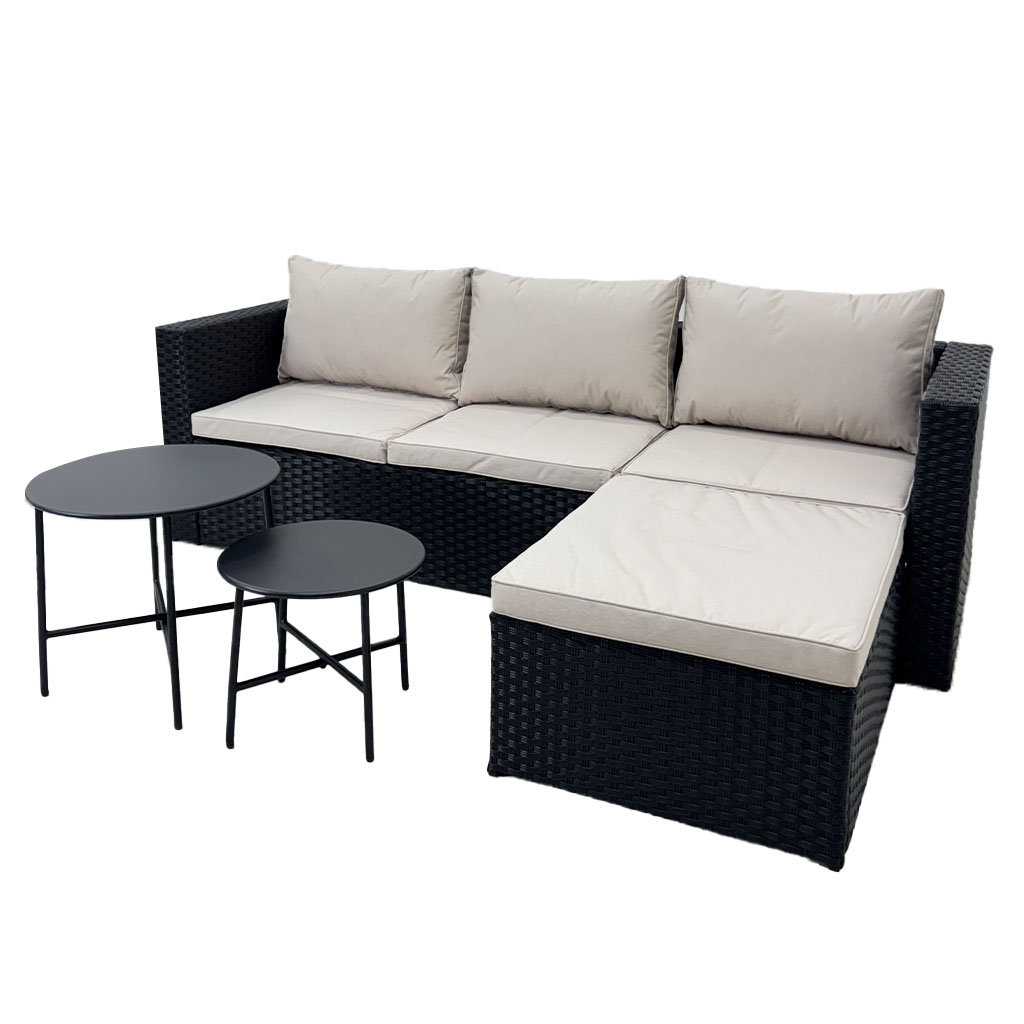 SOFA EN L RATAN SINTETICO NEGRO+BEIGE