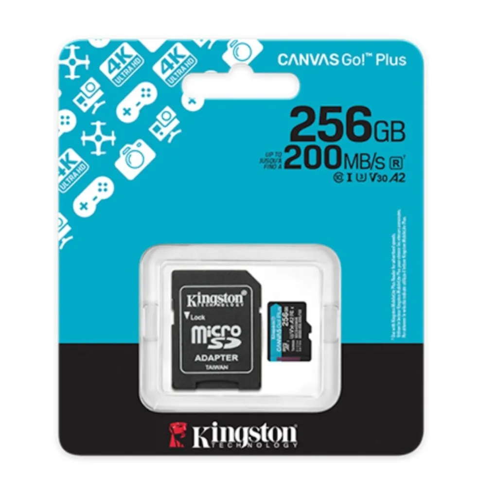 Kingston tarjeta de memoria flash micro SD canvas GO plus Gen 4 200MB/s A2 U3 V30 tarjeta con adaptador - SDCG4/256GB